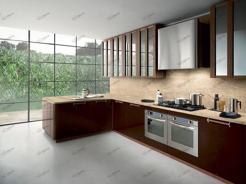 Composit Кухня из лакированной древесины с полуостровом Noisette sun-id-1427110