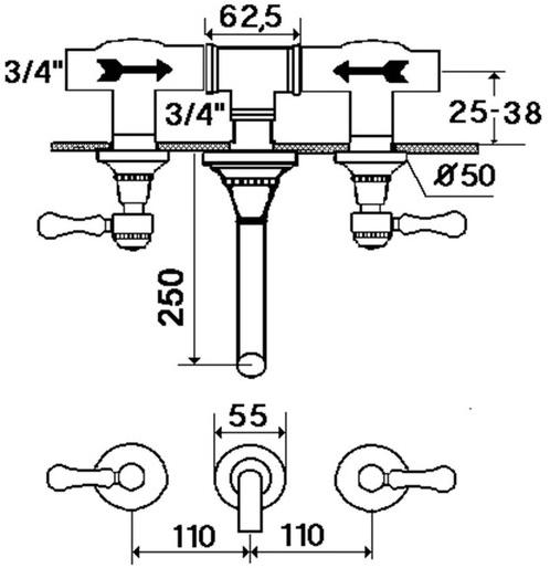 rvb Смеситель для ванны настенный на 3 отверстия 1935 limoges 1935.--.71 - Вид №1