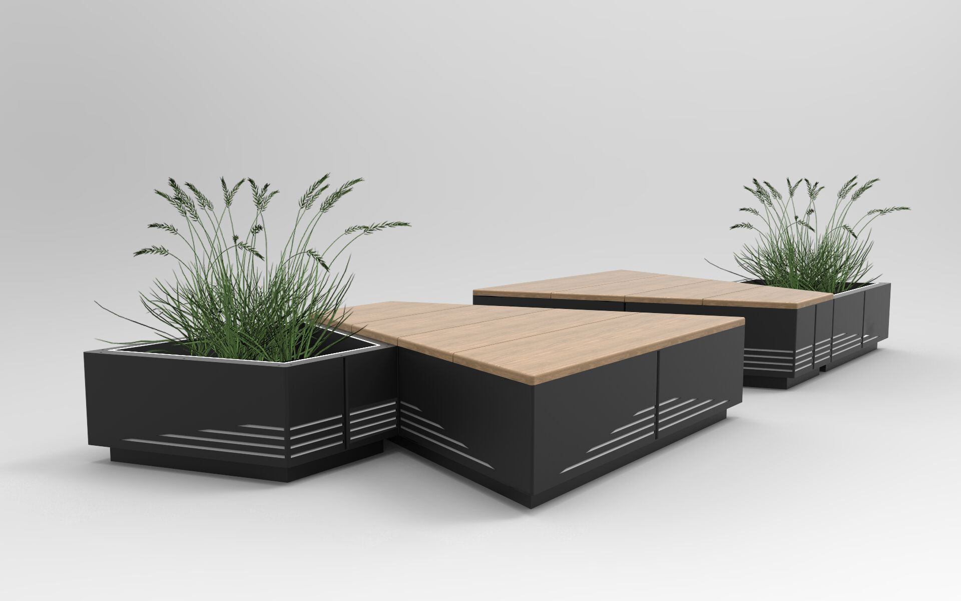 Стальная и деревянная скамейка со встроенной плантатором без спинки CITYSì остров ARCH-00001499 - Вид №3