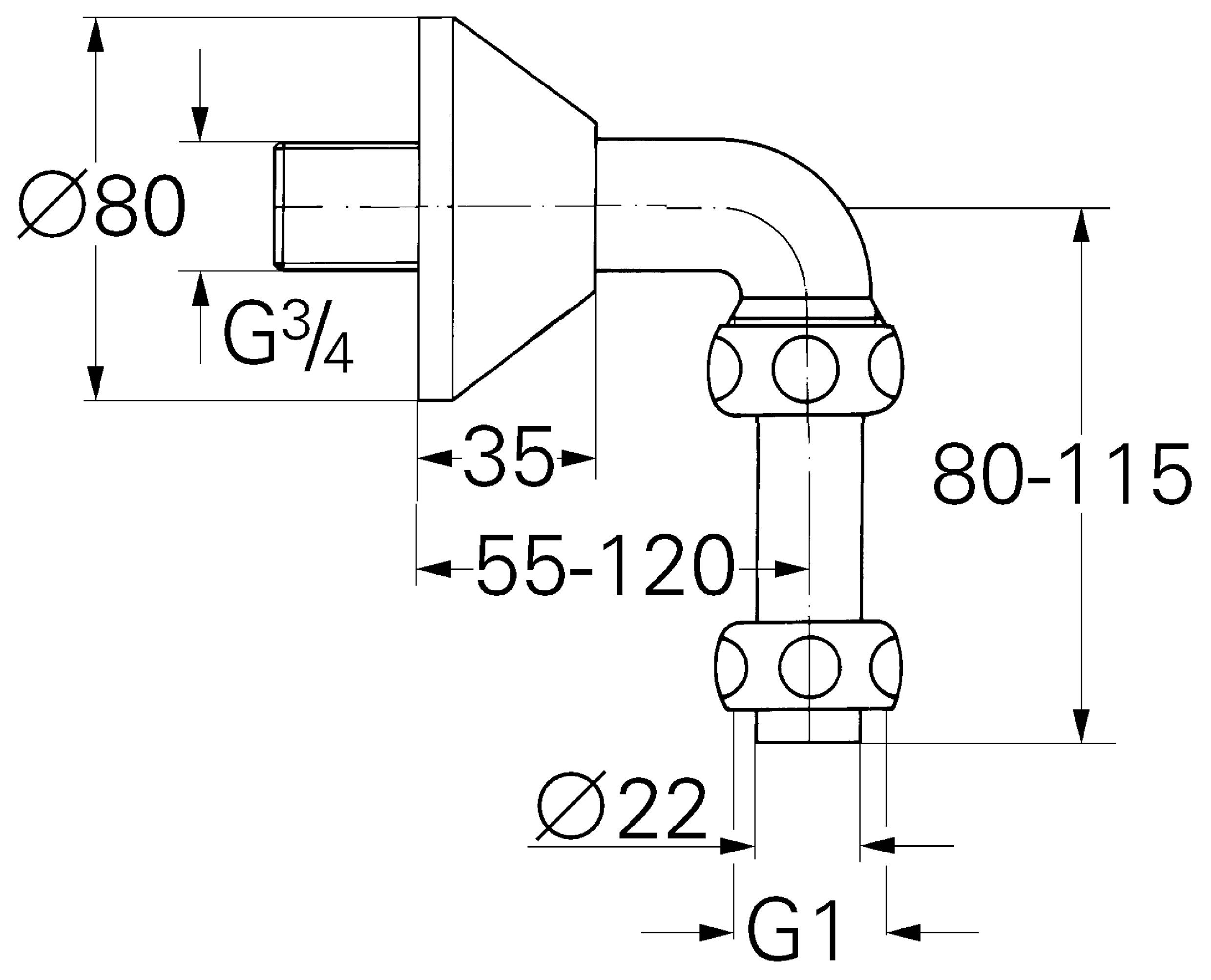 Отвод 3/4 дюйма GROHE (присоединительная трубка Ø 22 мм), хром (12408000) Spare Parts - Вид №1