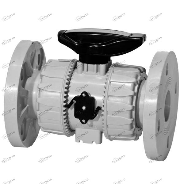 SANIT 159180533 2-ходовой шаровой кран d 20-63, ВКД DualBlock®, ПП, фиксированный фланец 