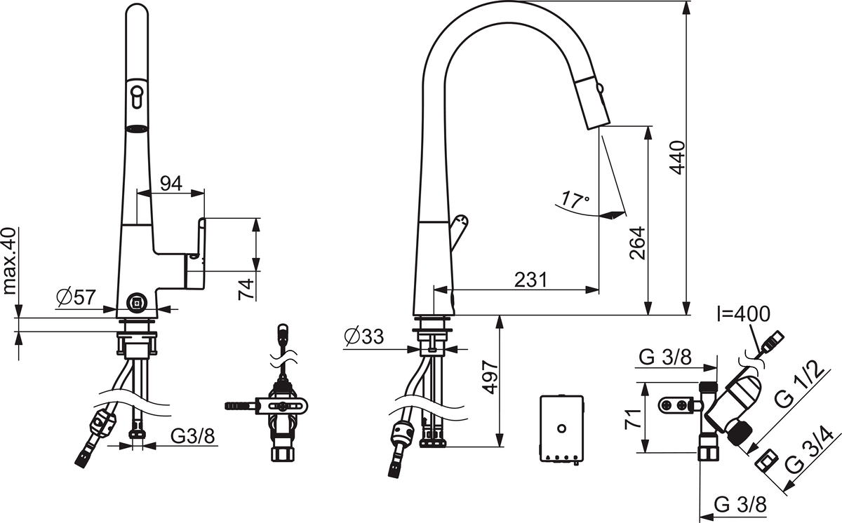 Oras 3031F Смеситель для кухни с клапаном, 3 V 3031F Inspera Хром  - Вид №3