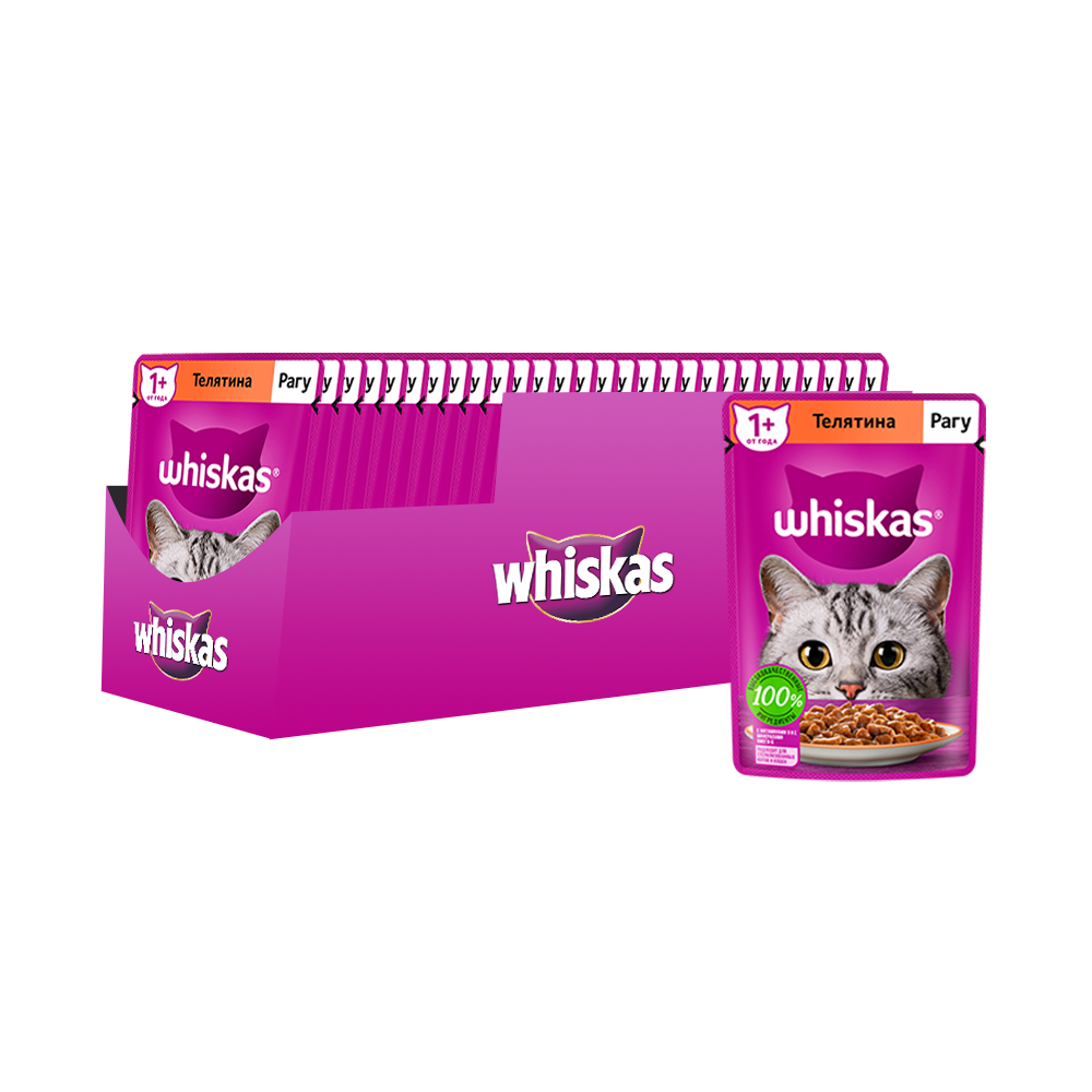 ПР0059373*28 Корм для кошек телятина рагу пауч 75г (упаковка - 28 шт) WHISKAS 