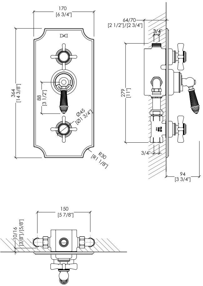 Devon&Devon Душевой набор с переключателем Black diamond Bld79ot - Вид №1