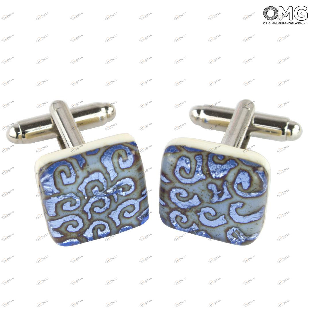 3993 ORIGINALMURANOGLASS Запонки серебристо-голубые - муранское стекло OMG 1 см 