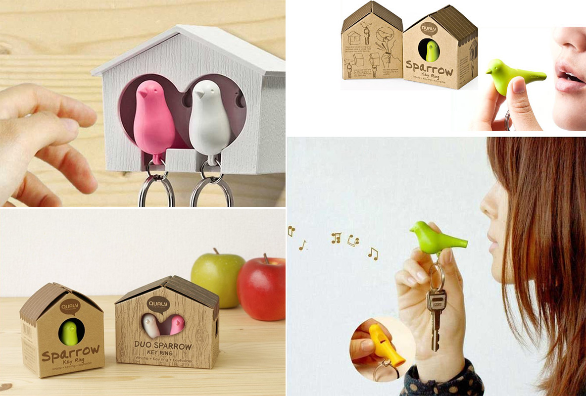 QL10124-BN-YW Держатель для ключей двойной sparrow коричневый-белый-желтый Qualy  - Вид №1