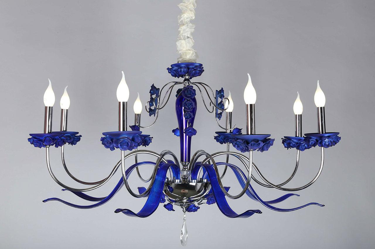 Подвесная люстра Omnilux Muntiggioni OML-70403-08 OMNILUX ДИЗАЙНЕРСКИЕ, MUNTIGGIONI CHROME 187094 Синий  - Вид №1