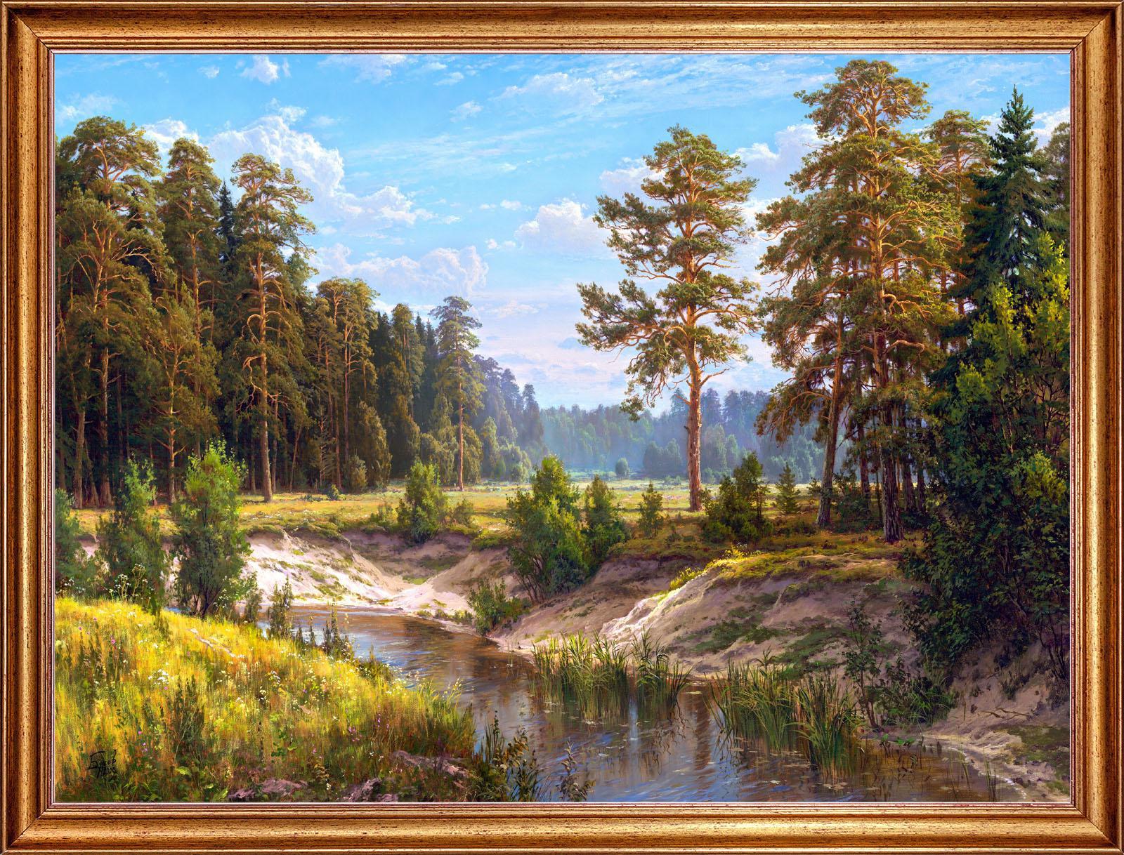 90023574 Картина на холсте Лесная речка БС-х12, 68х88 см STLM-0088367 РУССКАЯ КОЛЛЕКЦИЯ