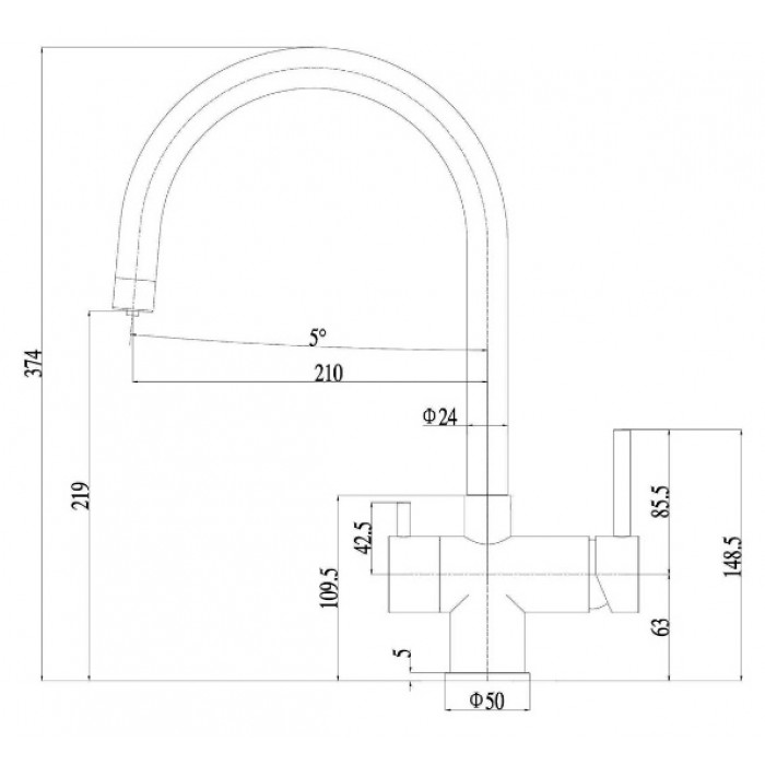 Zorg SZR-7020 GRAFIT Смеситель для кухни Zorg 374х210 мм  - Вид №2