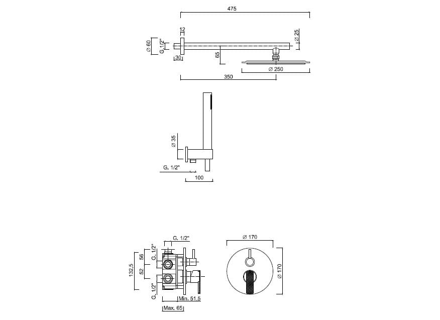 Встраиваемый смеситель для душа с душем Rubinetteria Giulini Surf Deluxe ARCH-00089831 - Вид №2