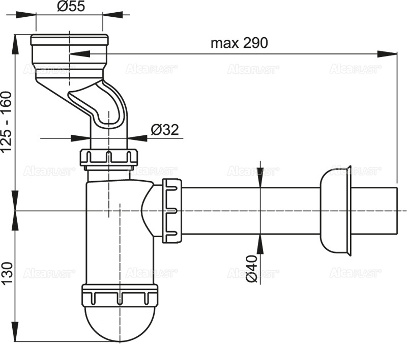 Cифон для писсуара с манжетой ALCAPLAST A45A - Вид №1