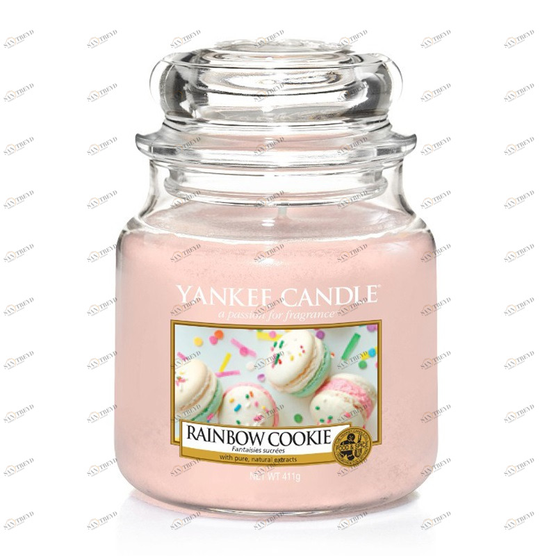 Свеча средняя в стеклянной банке "Радужное печенье" Rainbow cookie 411 гр 65-90 часов YANKEE CANDLE  268003 Розовый 