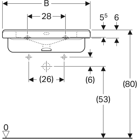 128660000 Раковина Geberit Renova Comfort Square, безбарьерная Geberit  - Вид №3