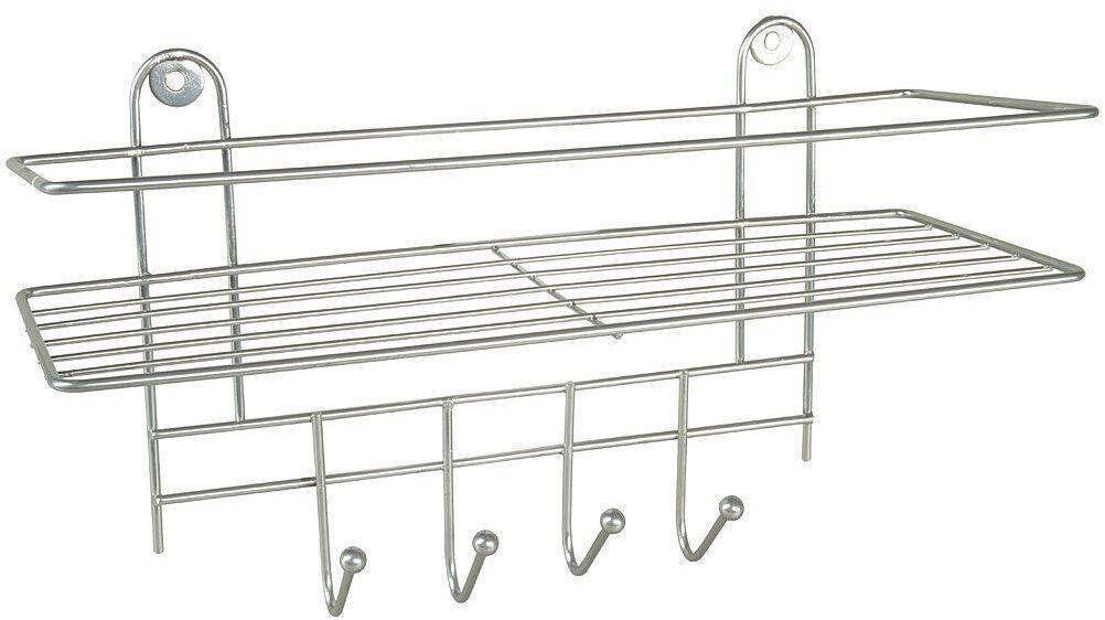 90227963 Полка для ванной прямая с 4 крючками 14х14см цвет хром Rosenberg STLM-0140044 ROSENBERG