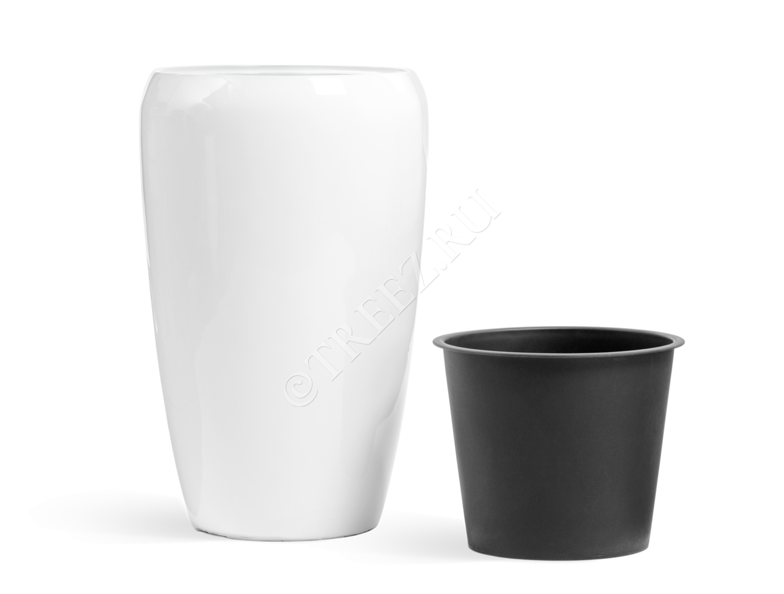 41.3321-05-066-WH-68 Кашпо  Effectory - серия Gloss - Высокий округлый конус - Белый глянцевый лак Цветочная коллекция  - Вид №3