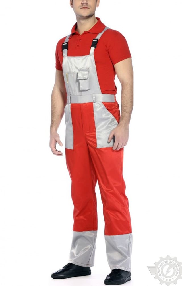 61488 Полукомбинезон "Мастер" красный-светло-серый  Летняя спецодежда  размер 60-62/182-188  - Вид №2