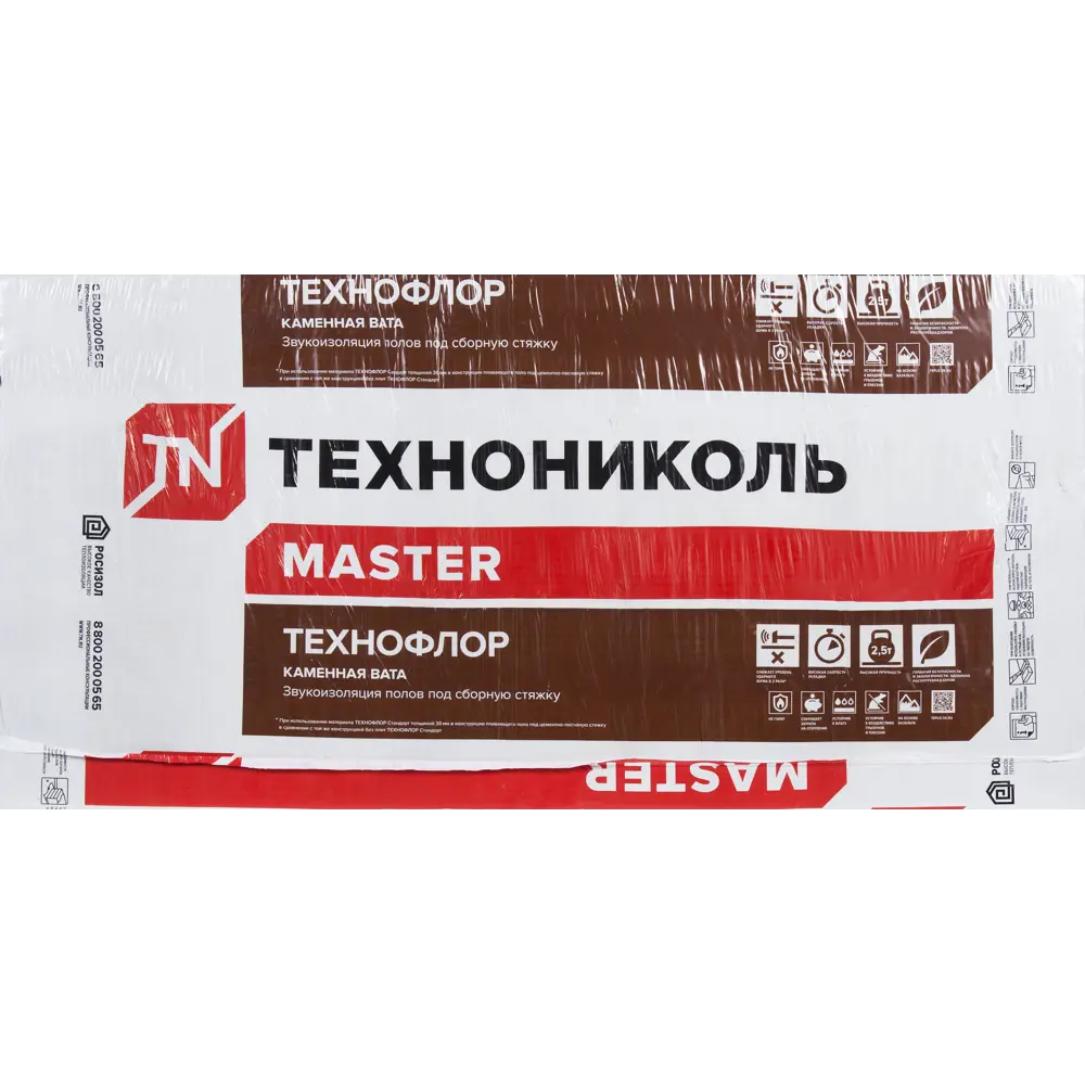 Каменная вата ТехноФлор Стандарт 30 мм, 1200x600x30 мм, 8 шт ТЕХНОНИКОЛЬ STLM-2096646