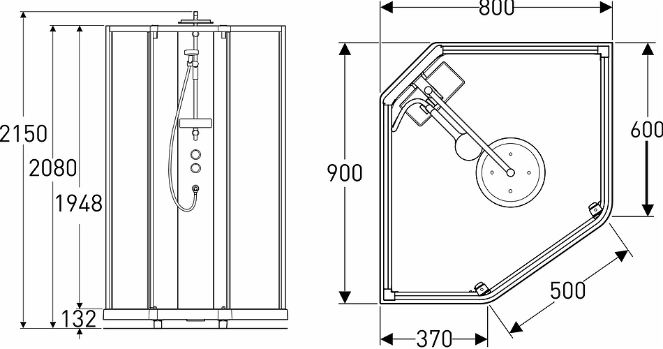 558.403.00.2 IDO Showerama 10-5 800x900 Пятиугольник Комфорт, IDO Showerama duschkar пятиугольник 800x900 мм  - Вид №1