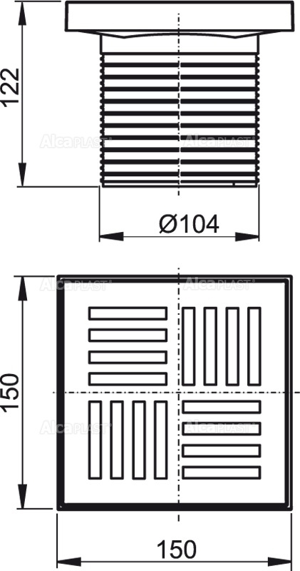 Горловина трапа, решетка 150×150 мм, серый ALCAPLAST APV0200 - Вид №1