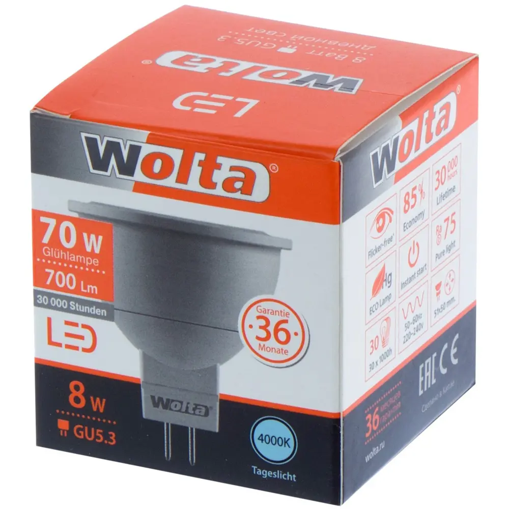 Лампа светодиодная Wolta спот GU5.3 7 Вт 600 Лм свет дневной 16936487 STLM-2190465  - Вид №1