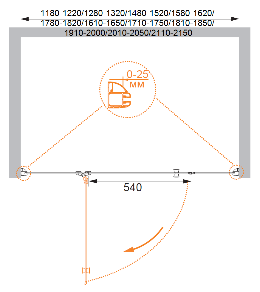 Душевая дверь в нишу CEZARES VERONA-W-B-13-40+60/30-P-Cr-L - Вид №4