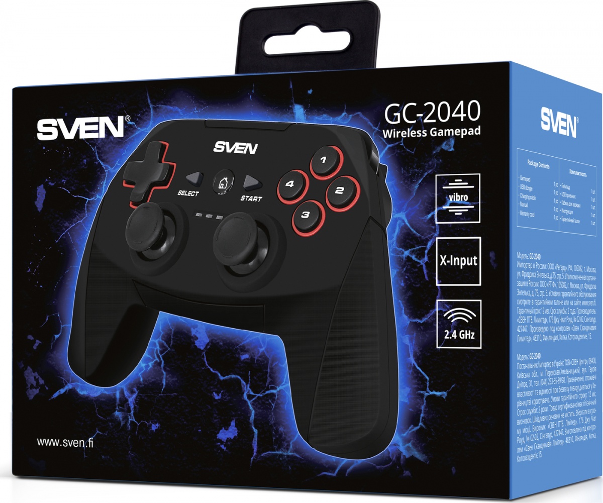 SV-015985 Беспроводной геймпад gc-2040 (11 кл. 2 мини-джойстика, d-pad, soft touch, pc/ps3/xinput) Sven Santreyd  - Вид №3