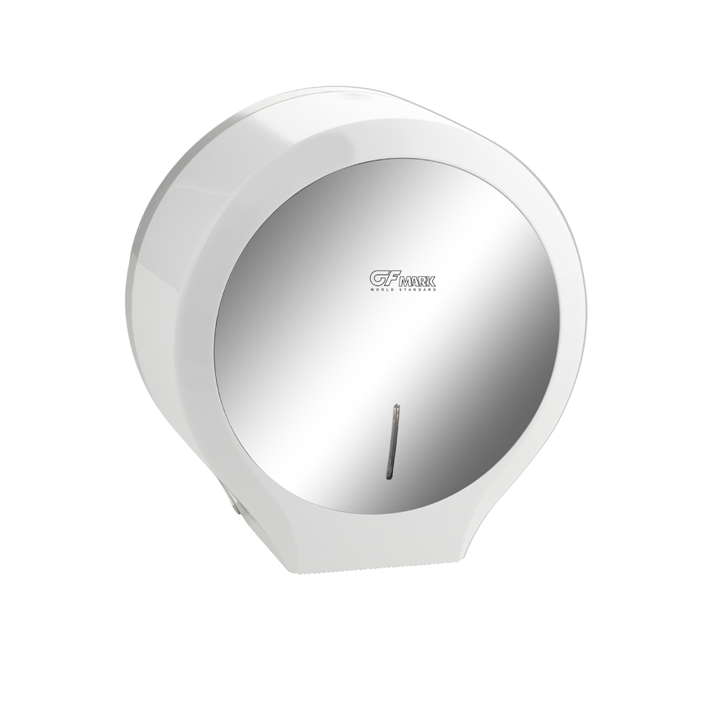 GFmark - Диспенсер для туалетной бумаги - барабан, ПРЕМИУМ, пластиковый, БЕЛЫЙ с ЗЕРКАЛОМ, с ключом, код: 918 