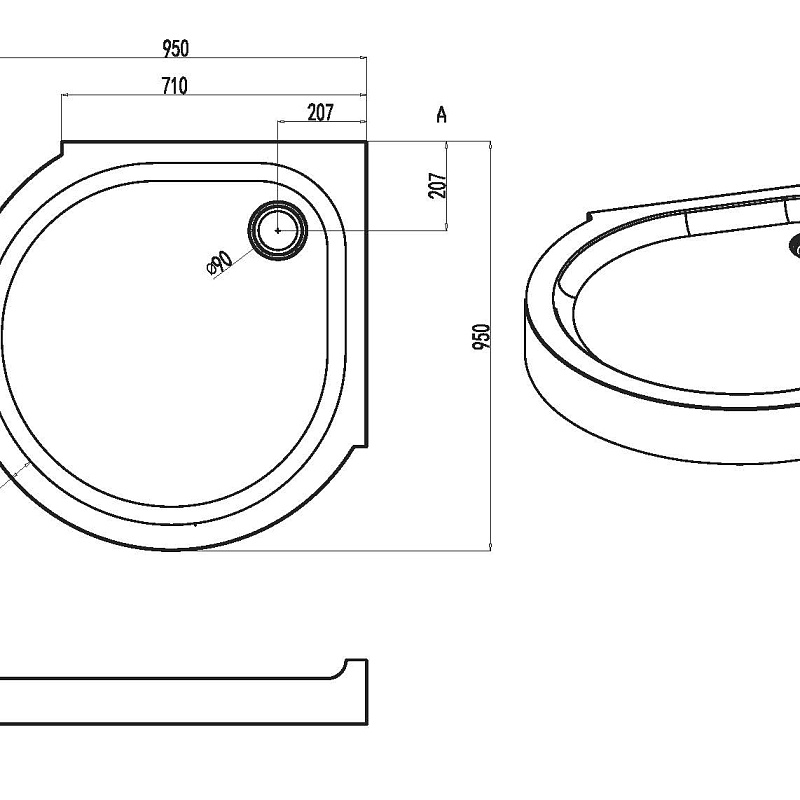 W83T-333-095W Round 95 Поддон для душ. Ограждения 95x95 белый акрил AM.PM Like - Вид №1