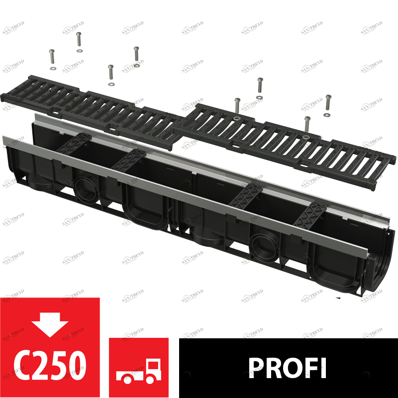 Дренажный канал 100 мм с металлической рамой и чугунной решеткой C250 ALCAPLAST AVZ103R202