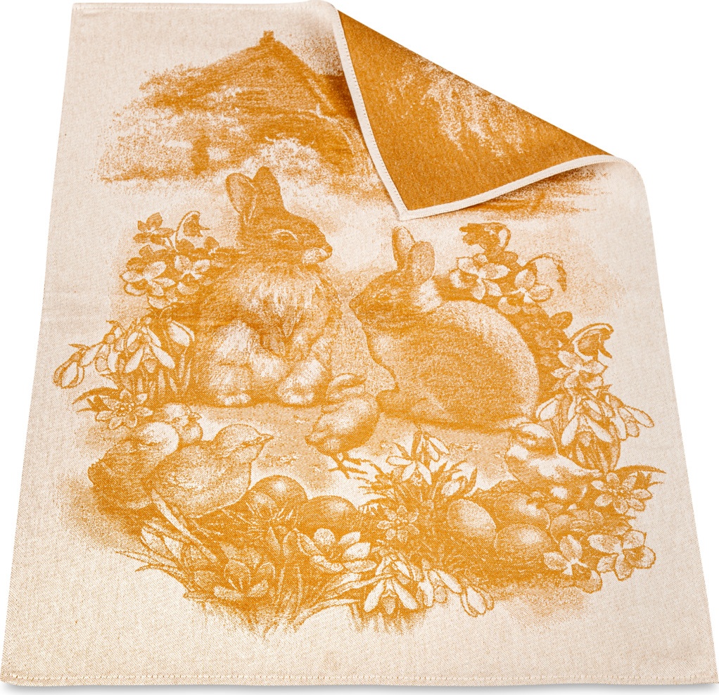 10652874 Яковлевский жаккард Полотенце кухонное Яковлевский Жаккард Весенний Кролик 50х70см горчичное, хлопок Ткань 