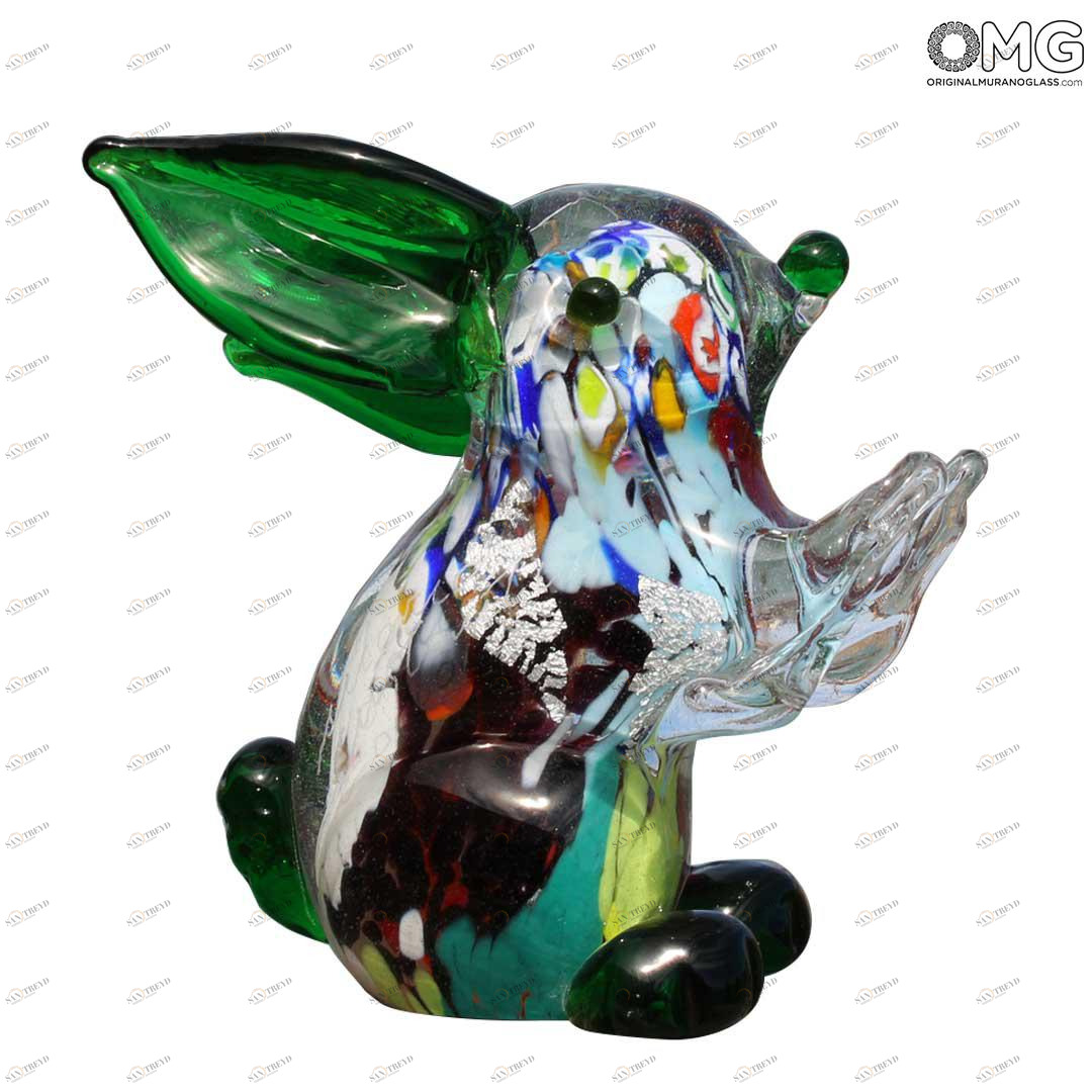 4282 ORIGINALMURANOGLASS Фигурка кролика из муранского стекла с серебром и мурринами миллефиори - OMG  см 