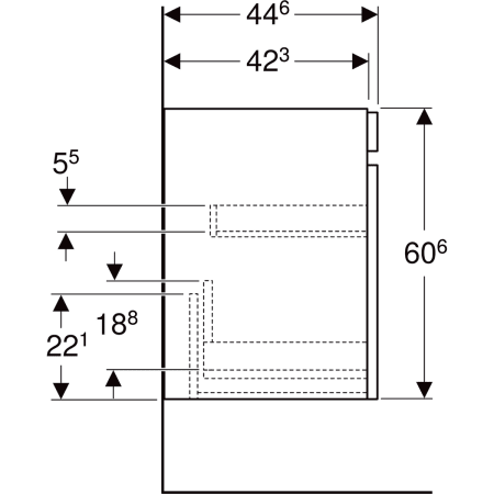 501.905.JR.1 Шкафчик для раковины Geberit Renova Plan, с одним выдвижным ящиком и одним внутренним выдвижным ящиком Geberit  - Вид №58