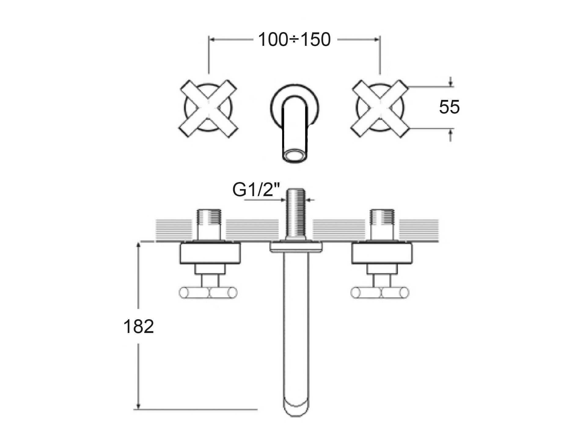 Настенный смеситель для раковины с 3 отверстиями GUGLIELMI RUBINETTERIE Вера ARCH-00008746 - Вид №2