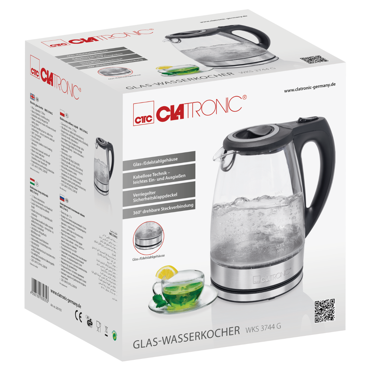 8195384 Электрочайник Clatronic WKS 3744 Inox серебристый STDN-0079202 - Вид №2