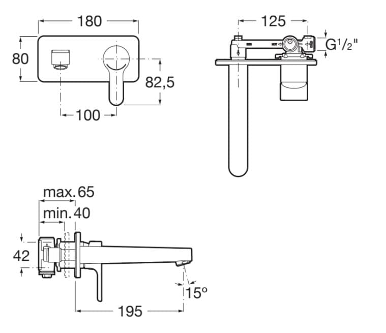 Латунный настенный смеситель для раковины с 2 отверстиями без слива Roca L20 ARCH-00122260 - Вид №2