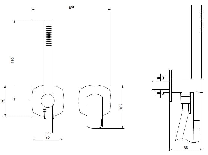 Латунь однорычажный 2-луночный смеситель для душа с ручным душем Rubinetterie Treemme Albatros ARCH-00082869 - Вид №2