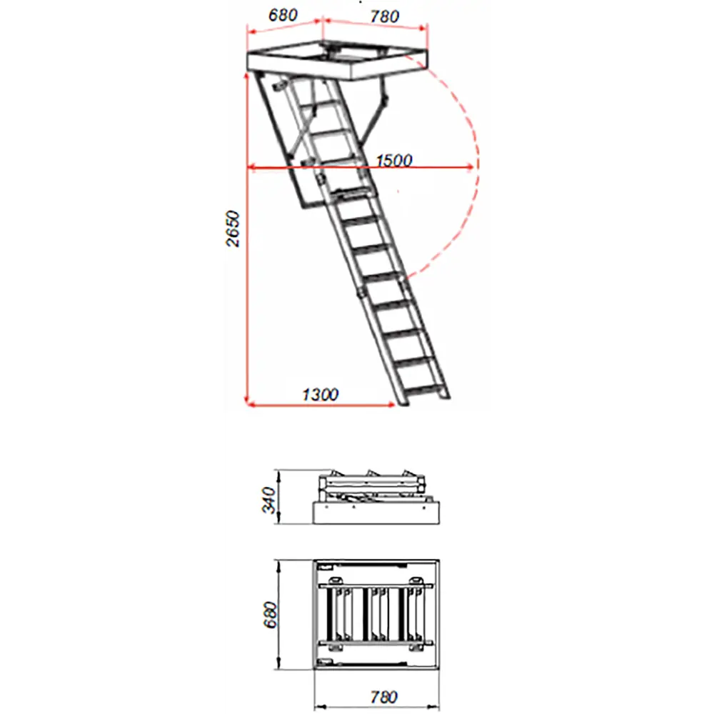 Лестница чердачная складная с секциями ЧЛ-18 70x80x265 ЛЕСЕНКА STLM-2139538 - Вид №4
