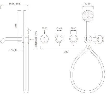 Ceadesign Настенный комплект из 2 смесителей для ванны с ручным душем Milo360 Mil 44h - Вид №1