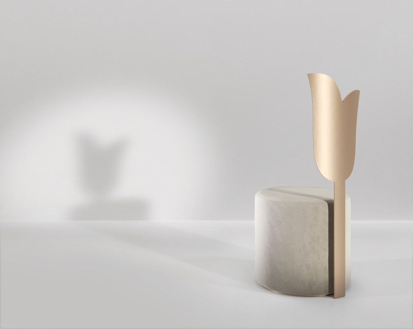 Secolo Lily Мягкий пуф со спинкой Лилия из сатинированной стали  - Вид №1