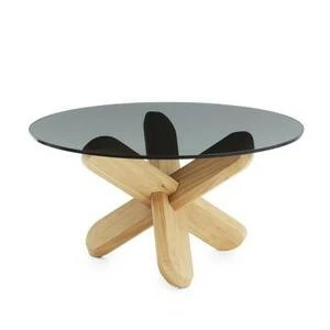 Стол Ding 40 x D75 см, дымчатое стекло-дуб