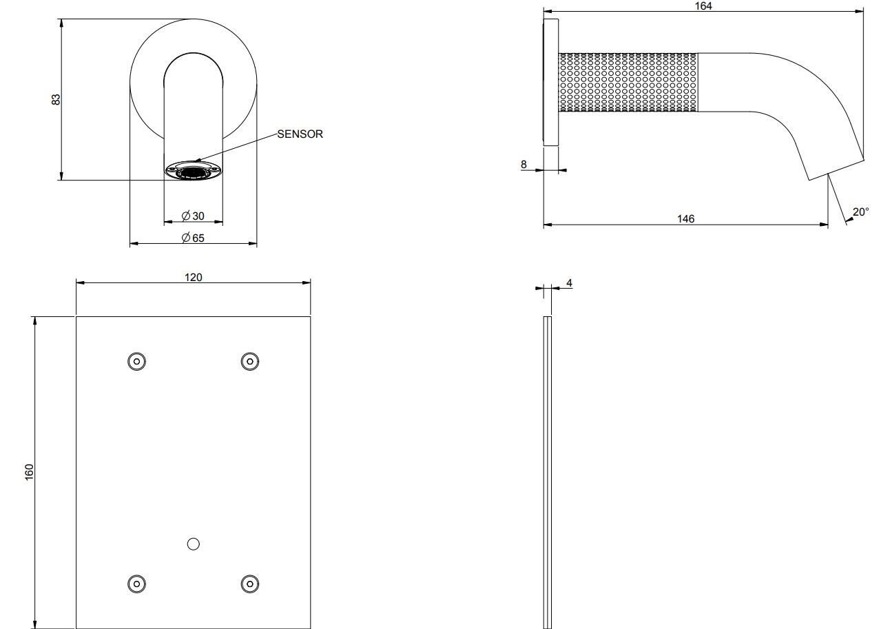 Электронный настенный смеситель для раковины из нержавеющей стали Gessi Messi316 ARCH-00107275