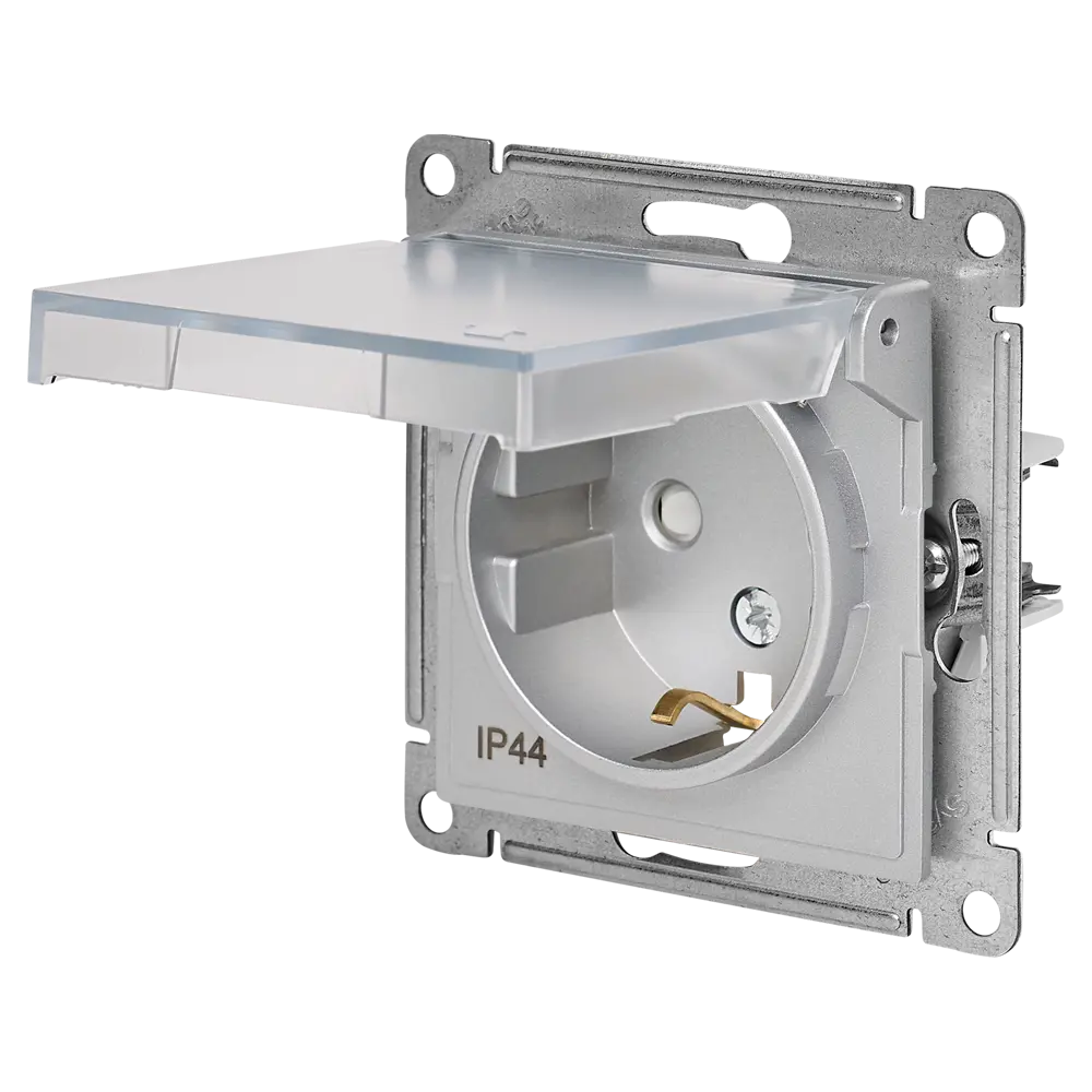 Розетка встраиваемая Systeme Electric AtlasDesign с заземлением с крышкой и шторками цвет алюминий 89457222 STLM-2027787 AtlasDesign Aqua - Вид №2