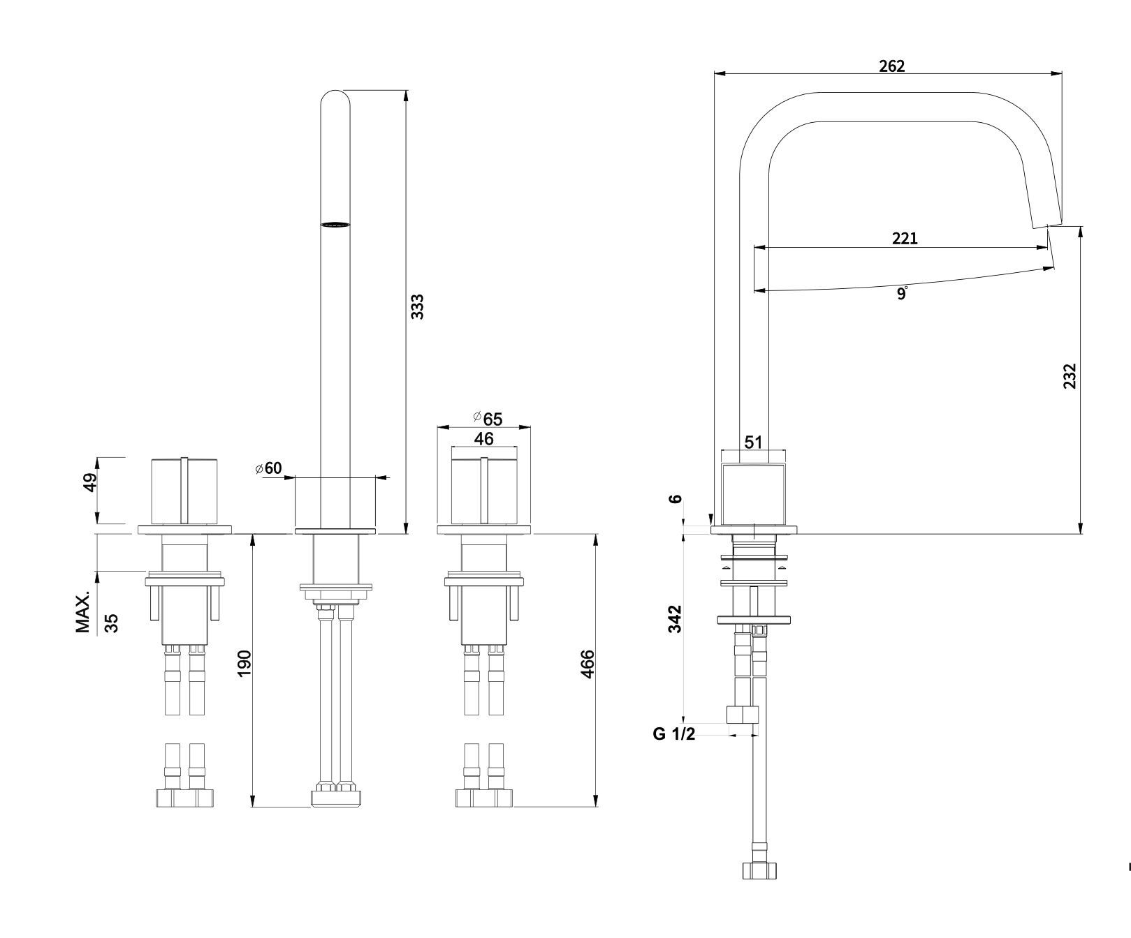 Хромированный латунный смеситель для раковины с 3 отверстиями Varied Forms Macaron ARCH-00063267 - Вид №2