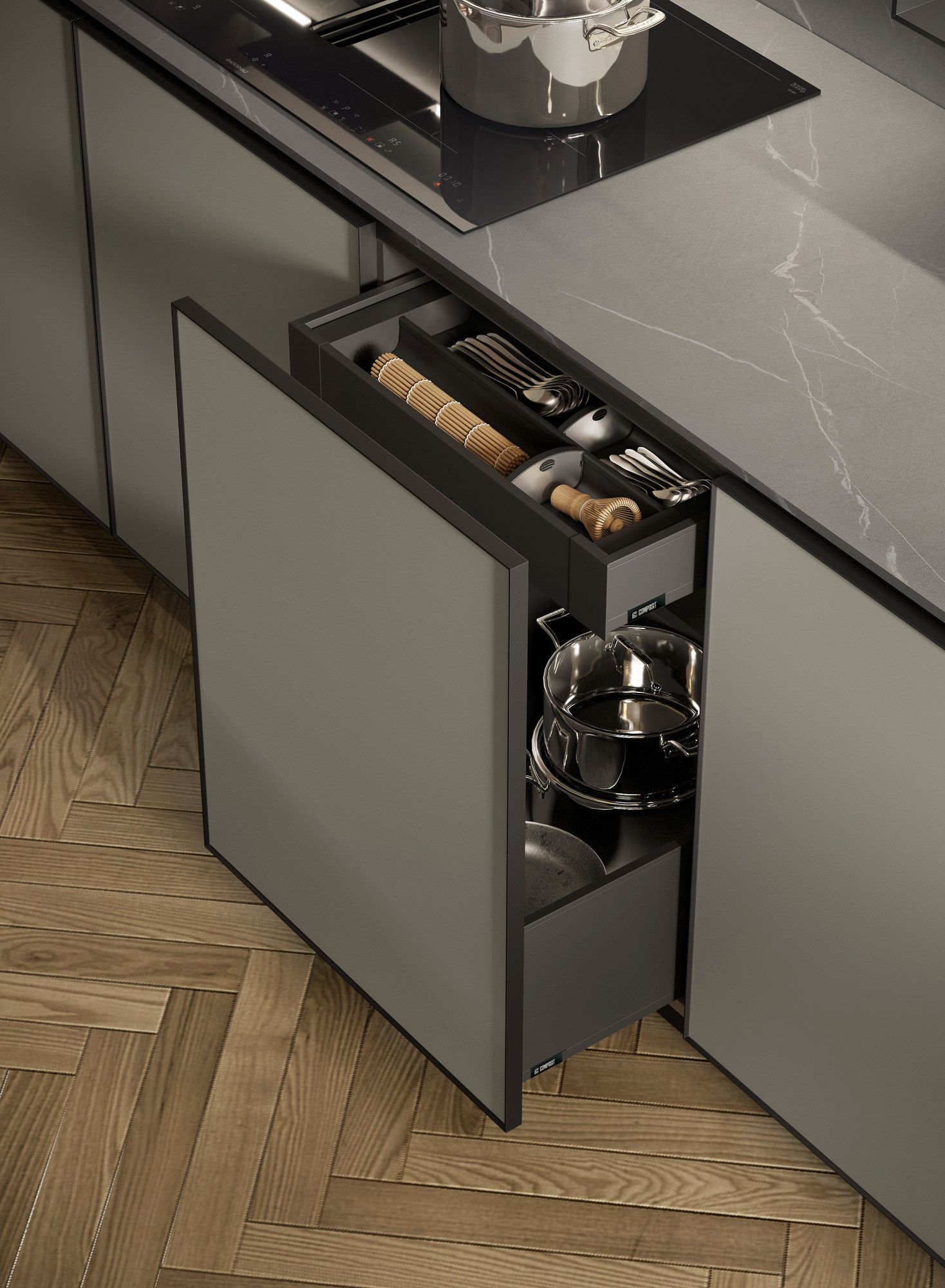 Встроенная кухня без ручек с полуостровом Composit Blend ARCH-00059348 - Вид №7