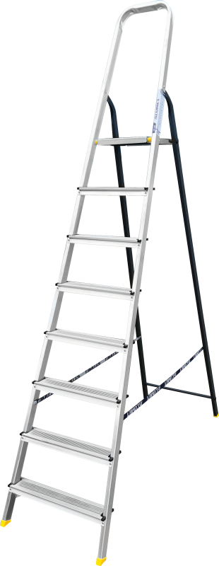 Стремянка комбинированная усиленная, алюминиевая со стальной задней ногой 8 ст.