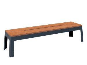 Металлическая и деревянная скамья без спинки