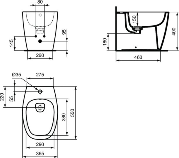 T509901 Напольное пристенное биде Il Standard Ideal Standard DEA - Вид №4
