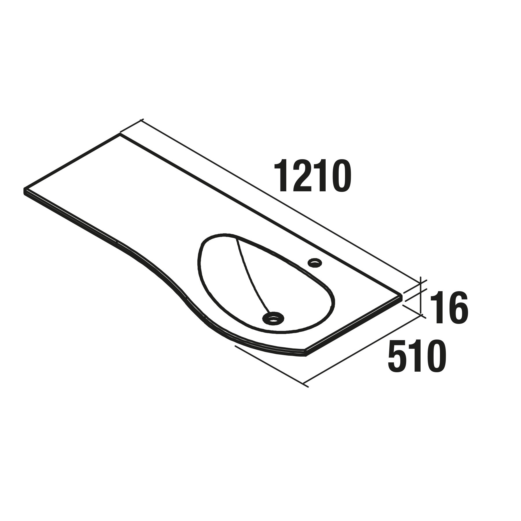 83879 SALGAR Раковина MAM 1200 Емкость для хранения слева GLOSS WHITE MINERAL Загрузка без уловителя для бутылок и отходов 1210 x 16 x 510 мм  - Вид №1