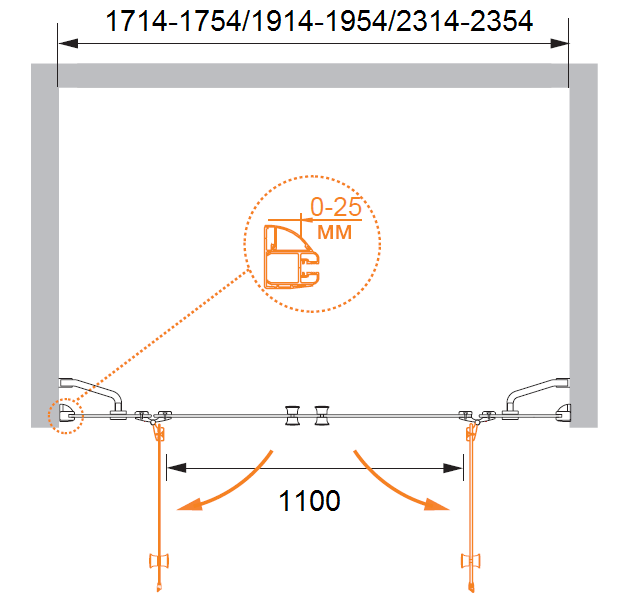 Душевая дверь в нишу CEZARES VERONA-W-B-22-240-P-Cr - Вид №4