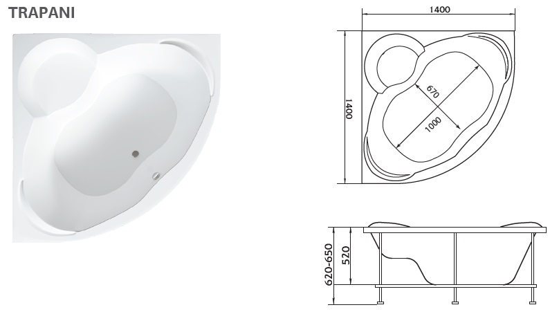 05909 Ванна Marka One TRAPANI 140x140 1 Marka TRAPANI  - Вид №2